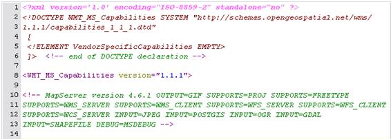 Obrázek 4: Ukázka skriptu v prohlížeči 6.3 GetCapabilities Soubor GetCapabilities je xml dokument (příloha 1).