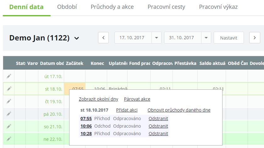 Provedené změny se okamžitě odešlou na server Cloud a projeví se rovněž ve webové aplikaci.