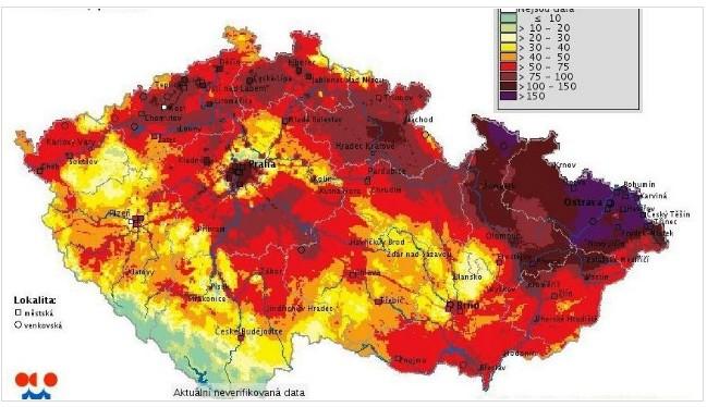 MAPA ZNEČIŠTĚNÍ OVZDUŠÍ V ČR