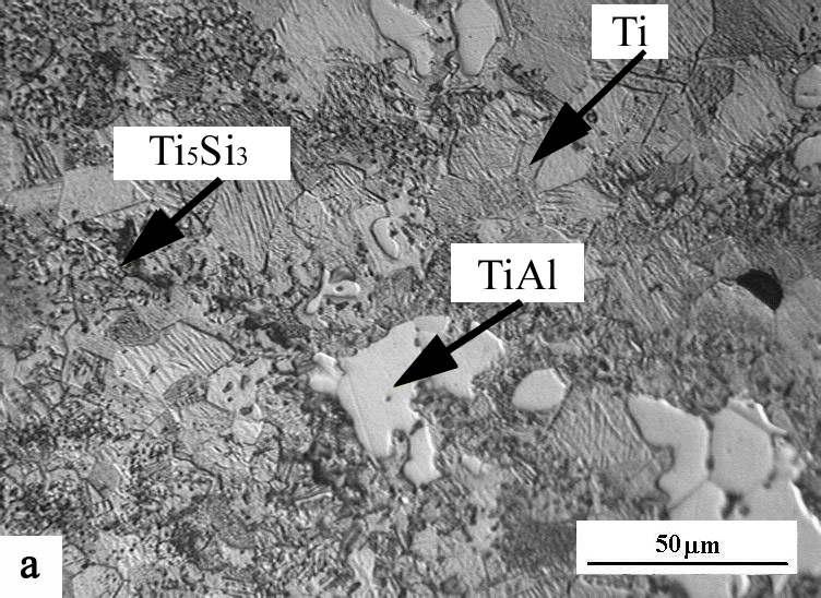 materiálu, a tak kromě zmíněných dvou fází je ve struktuře přítomen i tuhý roztok křemíku v titanu.