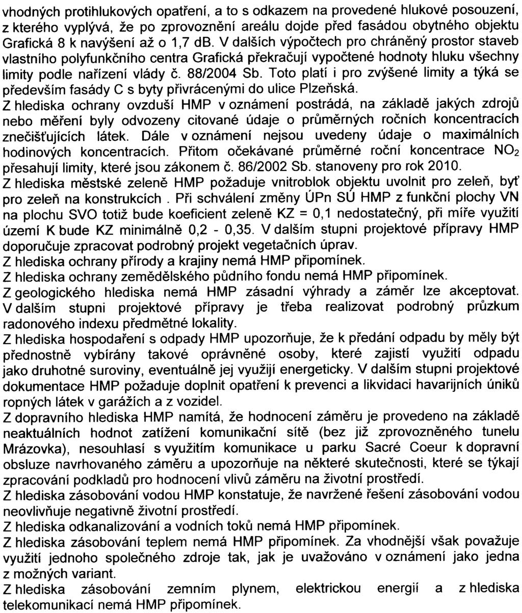 3 - vhodných protihlukových opatøení, a to s odkazem na provedené hlukové posouzení, z kterého vyplývá, že po zprovoznìní areálu dojde pøed fasádou obytného objektu Grafická 8 k navýšení až o 1,7 db.