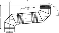 Schiedel Tloušťka stěny 0,5 mm (Ø 80-400mm) 0,6 mm (Ø 450-700mm), tloušťka izolace 25 mm, univerzální 1) světlý Ø v mm DN 80 100 130 150 180 200 Délka úhybu (B) při použití kolen 45 a rovných dílů