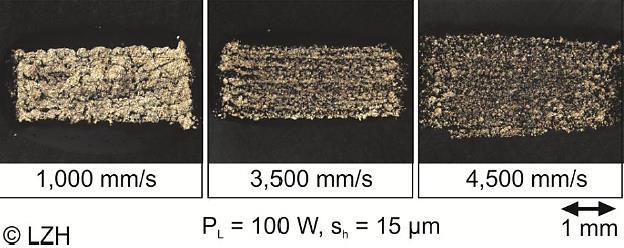 Analýza problému a cíl práce Výsledek testu s rychlostí skenování (1 až 4,5) mm s -1, výkonem laseru 100 W a p etlakem 200 kpa byl následovný (obr. 14).