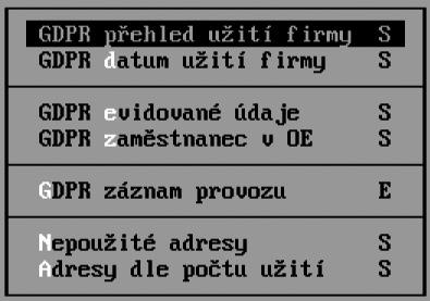 Tiskové sestavy pro přehled o evidovaných skutečnostech pro GDPR a o pohyby osob v datech V souvislosti s obecným nařízením na ochranu osobních údajů vznikla v programu nová sekce sestav GDPR,