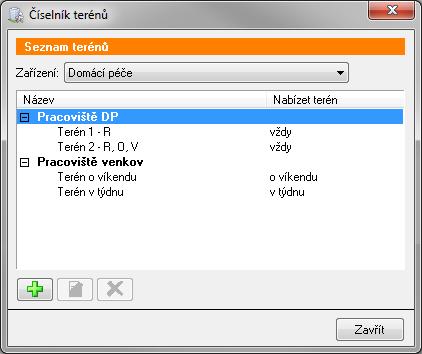 Otevřete si okno číselník Terénů. (Kde? Hlavní okno tlačítko Nastavení položka Číselníky pod položka Terény) Pro přidání nového terénu klepněte na tlačítko Přidat.