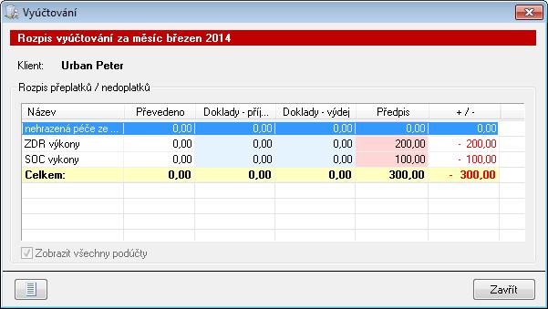 podúčtu v nabídce Zobrazit podúčet. Aktuální přeplatek/nedoplatek si můžete zobrazit tak, že poklepete levým tlačítkem myši na buňku ve sloupci +/-.
