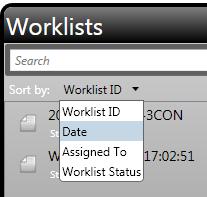 10.2 Vyhledání Pracovního listu (Finding worklists) Můžete použít políčko vyhledávání (search). Vložte vyhledávací kritéria a stiskněte Enter nebo klikněte na tlačítko.