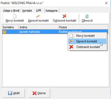 pracovníka firmy, klikněte na tlačítko "Nový" nebo "Upravit".