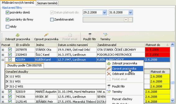 Pozvánky na přezkoušení 73 obr. 2 - filtr svářečů obr.