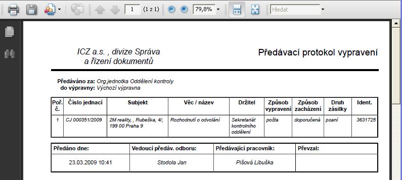 RSV.docx Způsob předávání poštovní zásilky výchozí výpravně závisí na nastavení uživatele (viz příručka "Jak pracovat v e-spis", část Uživatelská nastavení).