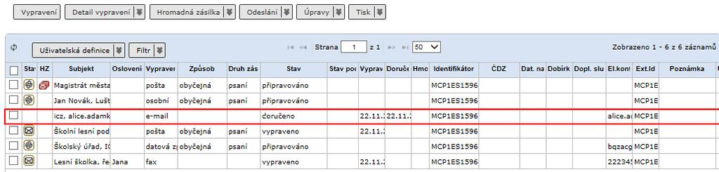 Otevře se dialogové okno Doručení dokumentu pro zápis výsledku doručení, kde vyberete z možností Doručeno/Nedoručeno (+ případně důvod) a zapíšete datum, kdy byla zásilka doručena, příp. vrácena.