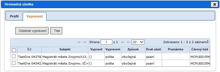 RSV.docx obr 145. Obsah hromadné zásilky záložka Vypravení Zobrazte záložku vlastního dokumentu Vypravení. Klikněte na ikonu (Hromadná zásilka) u vypravení stav "připravováno" nebo "předáno výpravně".