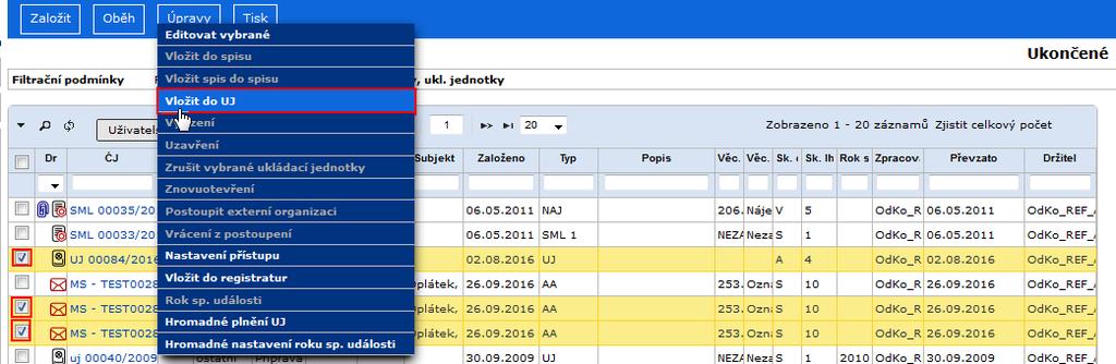 RSV.docx 4.17.11.3. Obsah ukládací jednotky Seznam spisů a dokumentů je uveden na záložce Obsah ukládací jednotky.