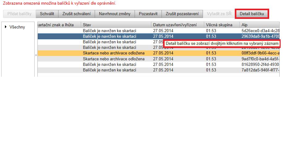 tlačítka [Detail balíčku], případně dvojitým kliknutím na tento