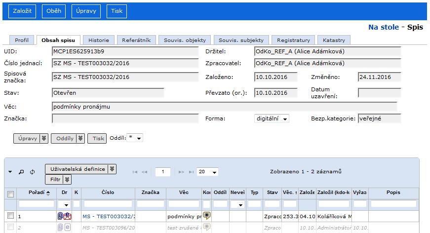 Referent Podrobnější popis je uveden v kapitole 4.3.5 Hromadná úprava obsahu spisu. 4.3.1.2. Spis - záložka El.