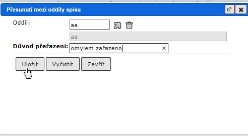 V integrovaném panelu nástrojů stiskněte tlačítko a vyberte možnost [Přesunutí mezi oddíly spisu].