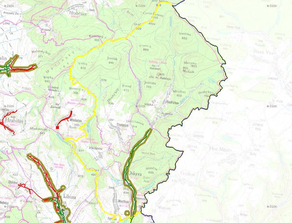 E. KANALIZACE A ČOV Mapa E1: Kanalizace - rozvody v obci Trasování sítí, lokalizace ČOV, čerpací stanice (ČS), výústě Obec: Oskava Legenda: Kanalizace: Ochranné pásmo: Vyústění: do 2015 po 2015 I IA