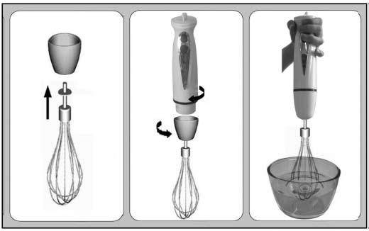 ENG 3) 4) Place the whisk in a vessel and only then press the switch to operate it. Turn the whisk gear box adapter off the motor unit after use. Then pull the whisk out of the whisk gear box adapter.