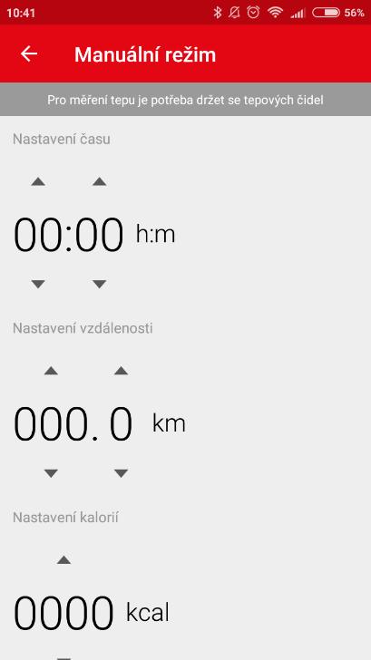 Manuální režim V manuálním režimu lze nastavit parametry cvičení od A do Z. Základními parametry jsou doba cvičení, nastavení požadované vzdálenosti a obtížnost cvičení (zátěž).