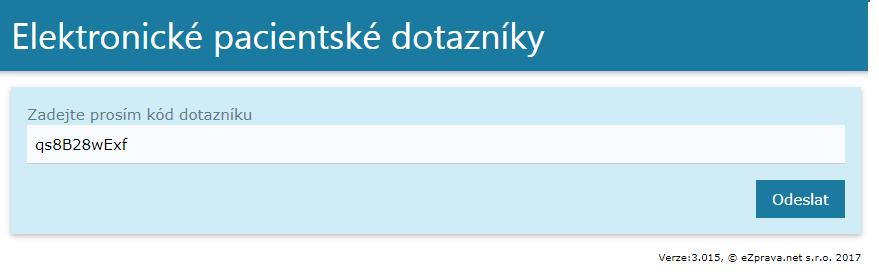 Pacient v elektronickém dotazníku Pacient se na stránkách s aplikací na vyplnění