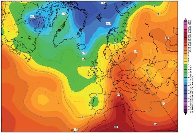 Obr. 11 Analýza teploty v hladině 850 hpa ze dne 23. 4. 2000 00 UTC. Fig. 11. Analysis of 850 hpa air temperature on 23 April 2000 00 UTC, according [5]. 7.