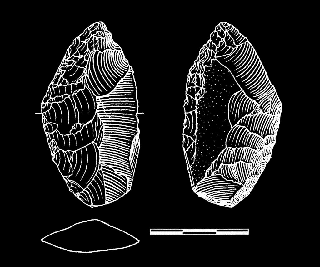 14, 15) supplemented by heavy-duty (quartz) industry and knapped artifacts (including rock crystal artifacts) were documented in concentration 3. The cultural classification is uncertain.