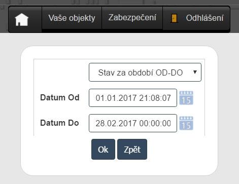 Zde shodným způsobem zadáte datum a čas a to pro počátek a konec období.