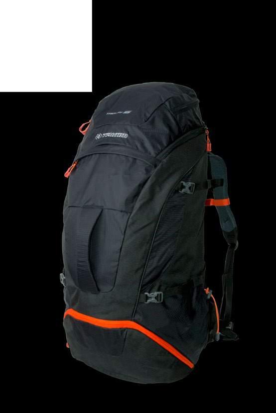 upholstered back strap with loops to hold equipment Poutko pro snazší manipulaci s batohem Loop for easier handling of the rucksack Vývod pro hadici vodního vaku Outlet for a water bladder hose