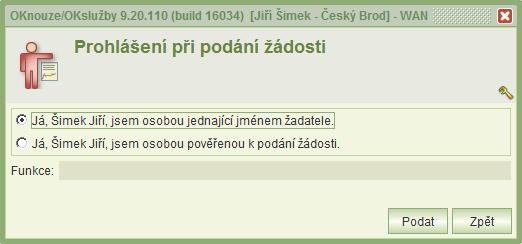 Protokol je vytvořen ve formátu PDF a je možné ho vytisknout. Podání žádosti: U žádosti ve stavu rozpracovaná je přístupné tlačítko Podat žádost podání žádosti.