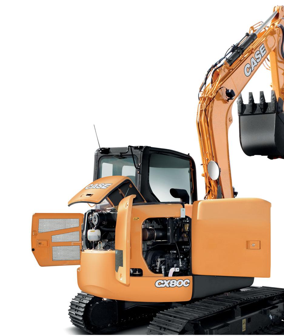 BEZPEČNÁ A SNADNÁ ÚDRŽBA Hydraulický systém, fi ltry, motor a chladiče jsou snadno dostupné ze země a umožňují tak intuitivní, bezpečné a rychlé provádění činností spojených s jednoduchou údržbou,