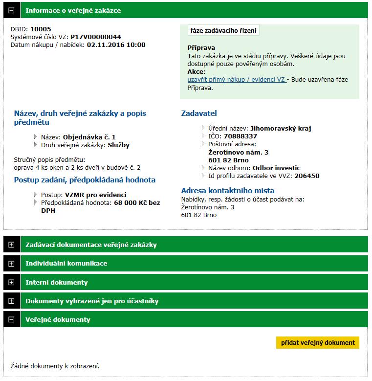 12) Je-li již smlouva v Registru smluv uveřejněna, rozklikněte v E-ZAKu v detailu zakázky záložku