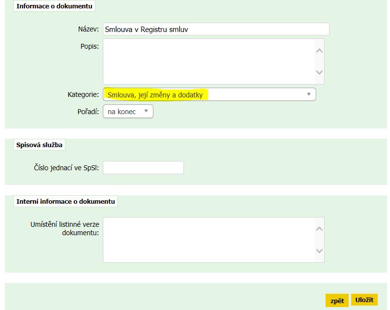 Dále v E-ZAKu vyplňte název dokumentu (např.