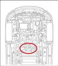 ) Příď vozidla Ochranný kryt akumulátoru Vypouštěcí zátka Pohled zespodu UPOZORNĚNÍ: Voda vypuštěná z pohonného akumulátoru musí být zlikvidována