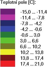 Obr. 1: Přiřazení barev teplotním a vlhkostním polím na obr. 2 až obr. 5 (Area [3]) Obr.