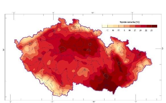 Průměrná měsíční teplota vzduchu v srpnu 2018 srpen 2018 teplotně silně nadnormální, třetí nejteplejší od roku 1961 (za rokem 1992 a 2015) průměrná teplotní odchylka od srpnového