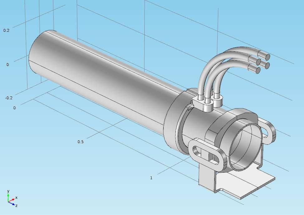 10. Ampacita lanových spojek trubkových přípojnic Geometrie výpočetního modelu byla vytvořena dle výkresu spojek a jejich instalace modelu Pfisterer 250x8mm, 4000 A.