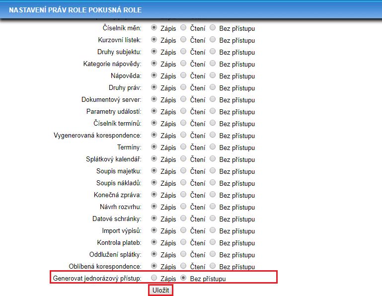U vlastních uživatelských rolí je právo možné nastavit v záložce Nastavení > Role, kde u konkrétní role kliknete ve sloupci Oprávnění na tlačítko.