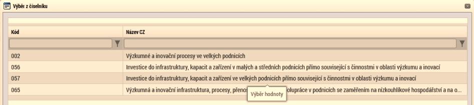 - Velký podnik 50% intervence do kódu 002, 50% intervence do kódu 057 nebo v případě, kdy je projekt zaměřen bezprostředně na