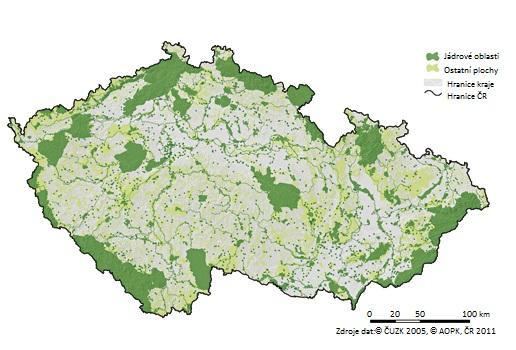 TEORETICKÝ ÚVOD Do mapy na obrázku č. 2 jsou zeleně zaneseny prvky chráněných území a ÚSES a světle zeleně významné krajinné prvky.