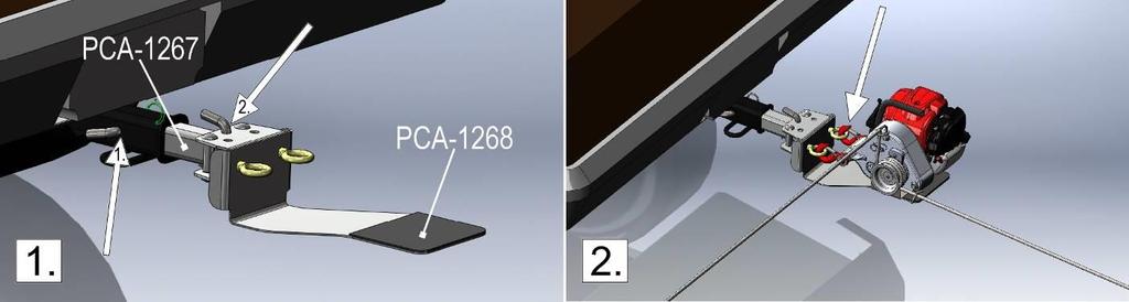1: Našroubujte adaptér nosné desky navijáku (PCA-1265) na systém Heck-Pack (PCA-1266) pomocí 4 přiložených šroubů; 2) Obr. č.
