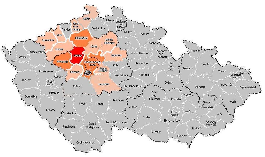 Graf č.3: Lokální rozložení podle trvalého bydliště klienta 140 120 100 80 60 40 20 0 Kladno hl. m.