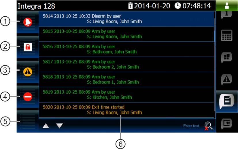 SATEL INT-TSI 21 4.2.2 Tabulka obsahující widget s historií událostí stiskněte pro zobrazení poplachů zaznamenaných do historie událostí.