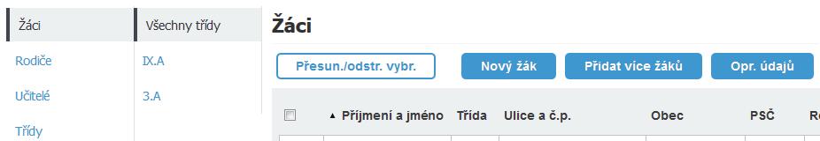 3. Nad tabulkou zobrazených žáků klepněte na tlačítko Opr. údajů. 4. Z rozevírací nabídky veberte položku Datum vydání vysvědčení.