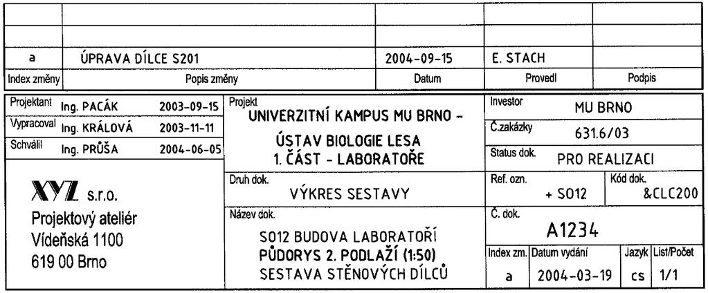 POPISOVÉ POLE Popisové pole dle ČSN 01 3420 (str. 9 obr. 1) Nebo podle požadavků pro zpracování bakalářské a diplomové práce: http://pst.fce.vutbr.