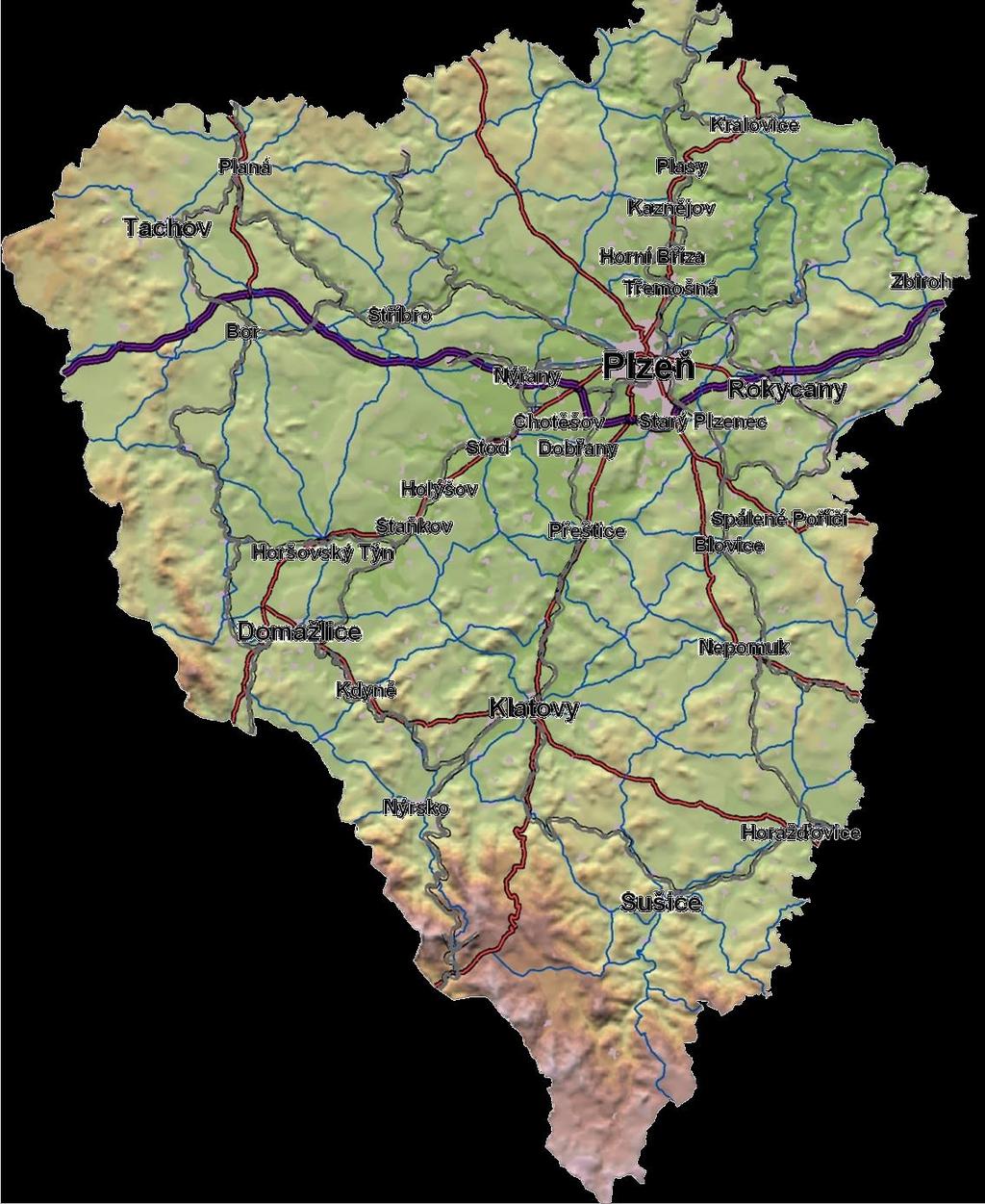 Základní údaje Rozloha 7 561 km Počet obcí 501 z toho měst 56 Počet obyvatel 572 859 (6/2013) Hustota zalidnění 75,7 obyv.