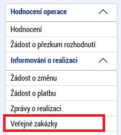 Změny podávané u Veřejných zakázek nová záložka Veřejné zakázky