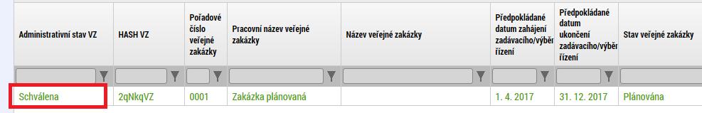 vybrat VZ, zaškrtnout checkbox, že tuto VZ