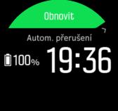 Zaznamenávání cvičení bude pokračovat automaticky, až se znovu dáte do pohybu, případně můžete obnovit zaznamenávání z obrazovky s oznámením stisknutím horního tlačítka. 3.4.