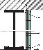 01 úhelník 50 x 50 x 0,6 mm 02 ocelový nosník 03 cementotřískové desky CETRIS přesazené