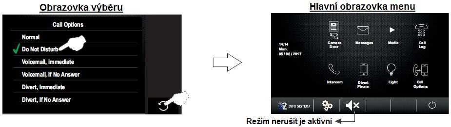 9.18. Režim nerušit Pro přístup k režimu stiskněte volbu Call Options. Objeví se následující obrazovka. Pro aktivaci režimu nerušit, stiskněte volbu Do Not Disturb na nadřízeném (Master) monitoru.